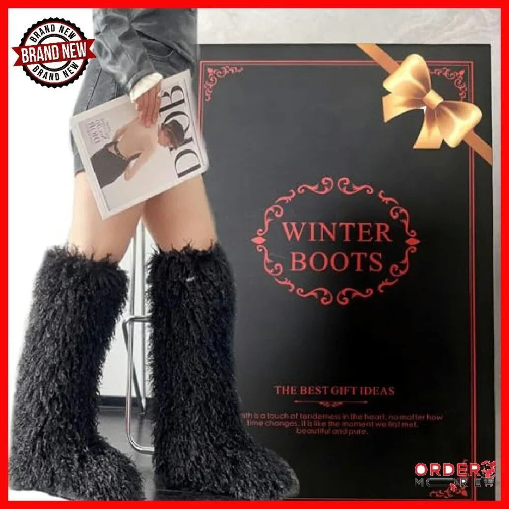 Faux Fur Tall Winter Boots, Knee-High Fluffy Boots for Women & Girls